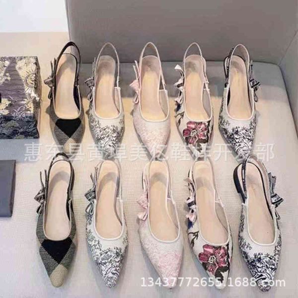 

sandals embroidered letters with bow pointed cat heel high heels back empty flat bottomed baotou sandals for women dfs5, Black