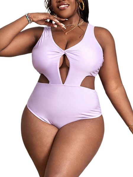 

plus ruched cut out tie back one piece swimsuit n62l#, White;black