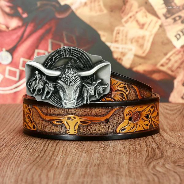 

belts western cowboy zinc alloy unity cow attitude buckle leather belt men's jeans gift modelsbelts enek22, Black;brown