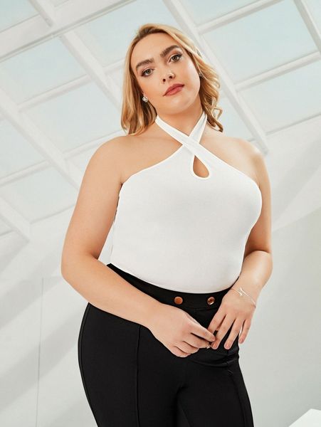 

plus cross wrap crop halter 89vq#, Black