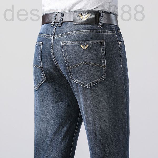 

men's jeans designer aj summer thin men's jeans korean fashion slim straight elastic business medium waist casual pants vbe2, Blue
