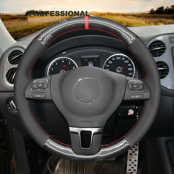

diy custom soft black suede carbon fiber steering wheel cover for vw golf tiguan
