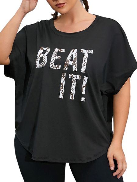 

plus letter graphic dolman sleeve sports tee n6sw#, Black