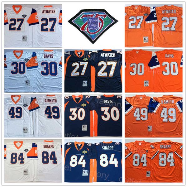 

mitchell and ness throwback football 27 steve atwater jersey 1994 1997 retro 30 terrell davis 84 shannon sharpe 49 dennis smith 75th anniver, Black;red