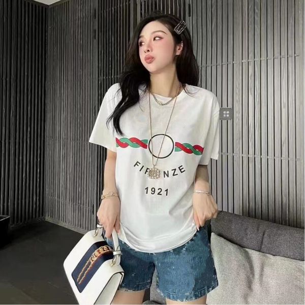 

brand name cotton round collar women's t-shirt european and american fashion letter printing logo men's summer leisure couple shor, White