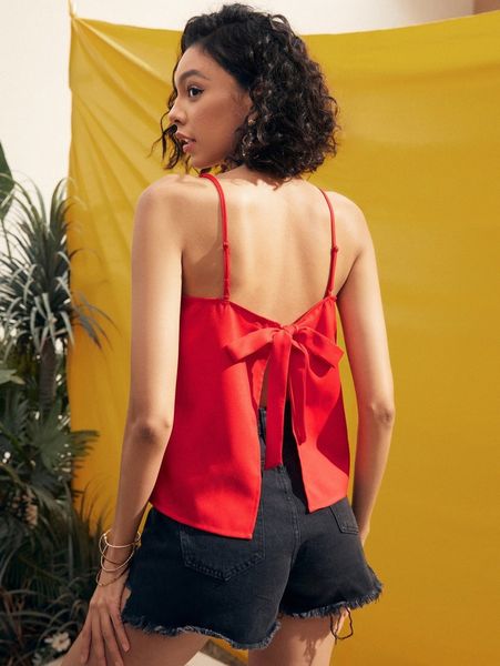 

tie back solid cami b8nt#, White