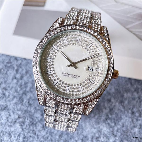 

2021 mens women watches shinning diamond wacth iced out stainless steel men quartz movement montre gift party wristwatch clock219o, Slivery;brown