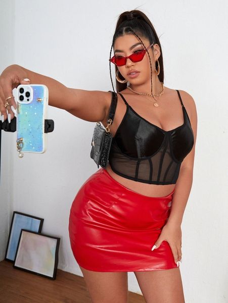 

plus contrast mesh crop cami i3wg#, Black