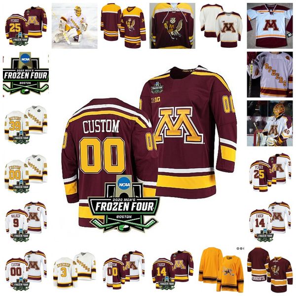 2022 NCAA Frozen Four Championship Minnesota Golden Gophers Hockey Jersey Custom 58 Sampo Ranta 40 Mat Robson 2 Tyler Nanne (C) 9 Sammy Walker (C) 23 Ryan Johnson Trikots