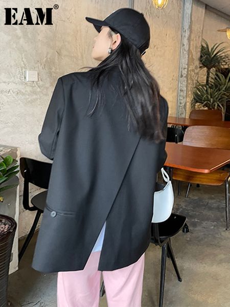

eam women black back slit big size blazer lapel long sleeve loose fit jacket fashion spring autumn 1de1412 220809, White;black