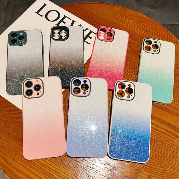 Luxury Glitter Rainbow Gradient Electroplating Case di placcatura Polvenza TPU PC Coperchio di protezione dell'obiettivo per l'iPhone 14 13 12 11 Pro Max Mini XR XS X 8 7 Plus