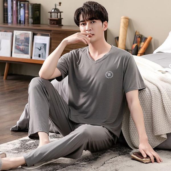 

men's sleepwear men's sleepwear 2pcs men pajamas sets t-shirt&pant pyjamas cotton sleep suit lingerie nightwear loungewear lar, Black;brown