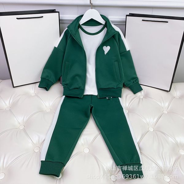 

designer gaodingchao brand sports suit love green zipper jacket pants short sleeved three piece set for boys girls, Red;yellow