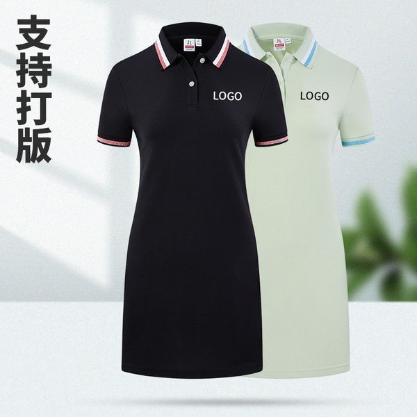 

summer polo dress make women's work clothes beauty salon staff uniforms make tailored skirt prints cy200521, Black;pink