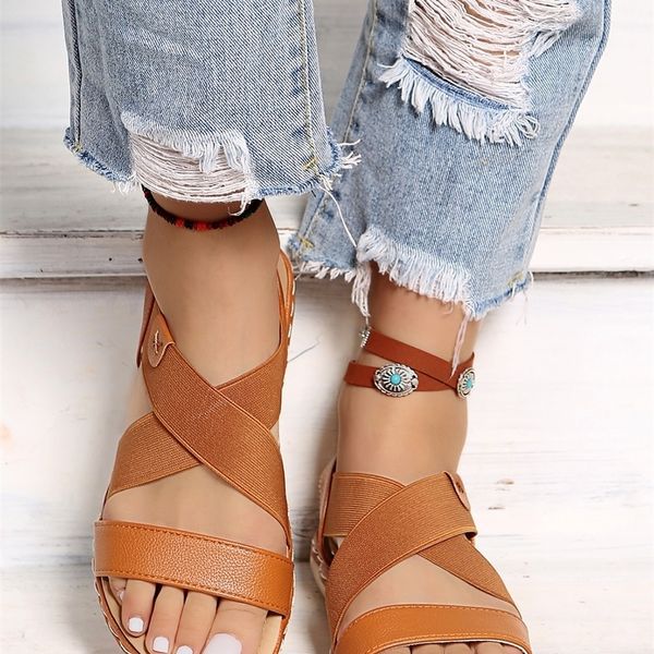 

summer women's sandals black brown pink roman style pu leather summer flat beach sandals ladies shoes size 36-42 220423