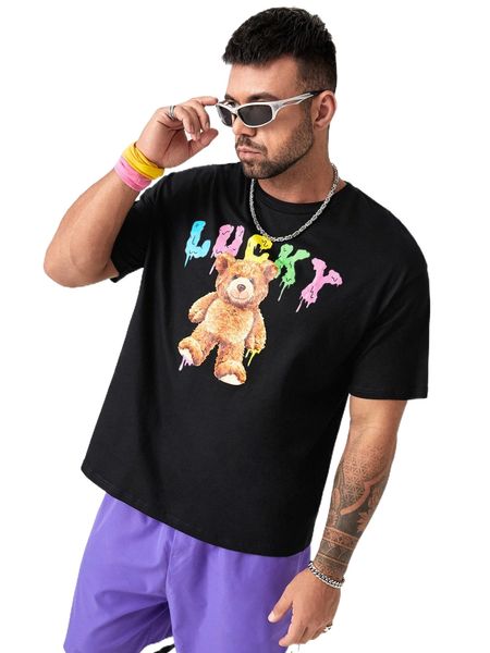 

extended sizes men bear & letter graphic tee e5bg#, White;black