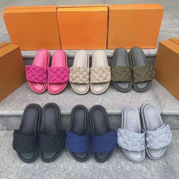 

pool pillow comfort luxury slippers velcro letter printing thick bottom women embossed slippers men slipper ca shoe''louise'&, Black