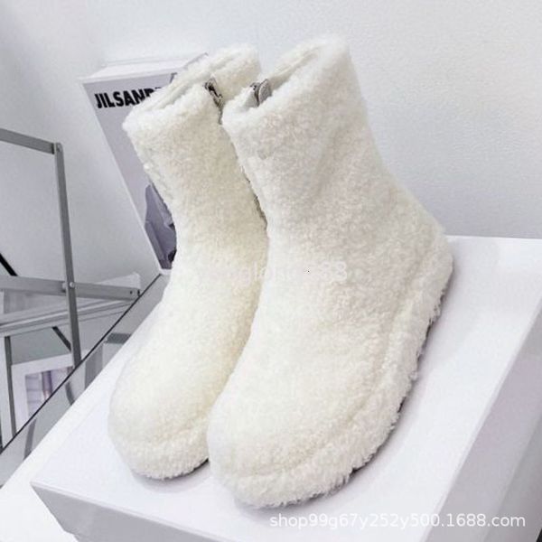 

dress shoes cross teddy fur short boots upper one casual flat heel warm, Black