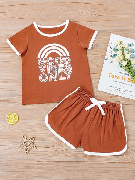 

toddler girls letter graphic tee & track shorts she, White