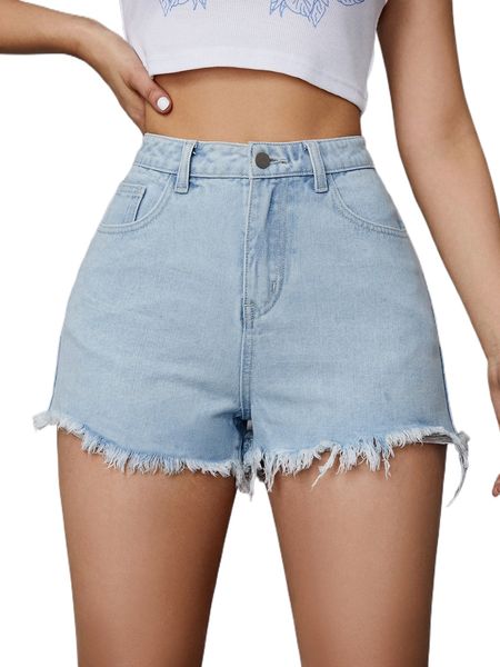 

raw hem slant pocket denim shorts s96h#, White;black