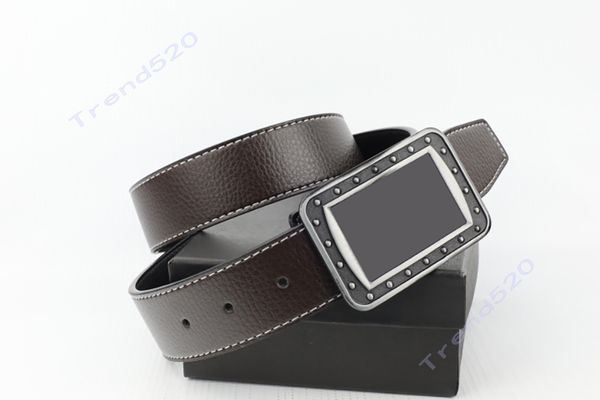 

men's designer belt luxury leather fashion women's black silver buckle lychee face belt 520727, Black;brown