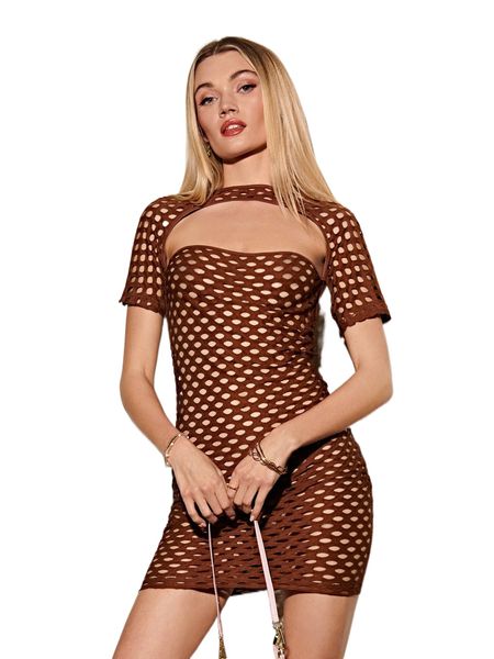

fishnet mesh cutout f.itted d.ress y5qa#, Black;gray
