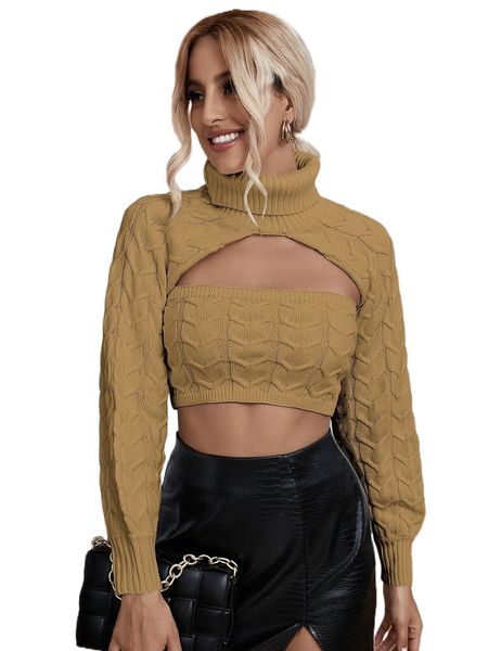 

high neck crop sweater & tube set n6i9#, White;black