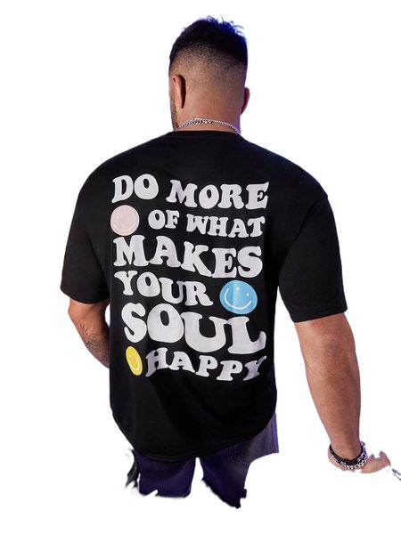 

extended sizes men slogan & cartoon face print tee c33c#, White;black