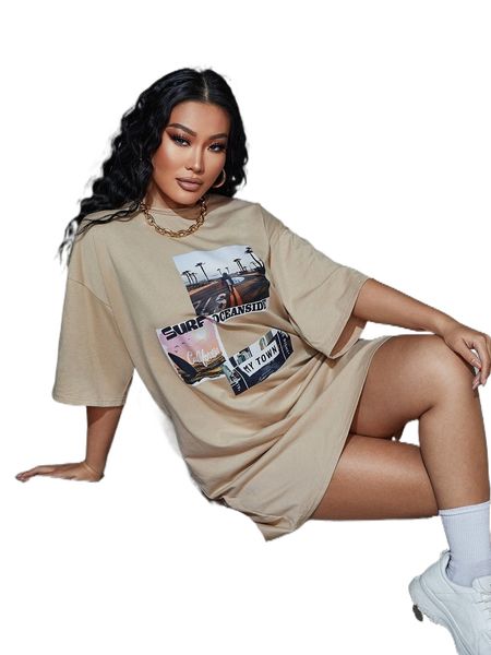 

sxy figure & letter graphic drop shoulder tee dress o5tj#, Black;gray