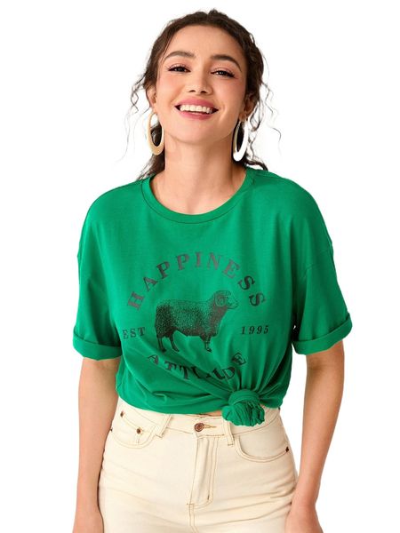 

sheep & letter graphic drop shoulder tee u0t5#, White