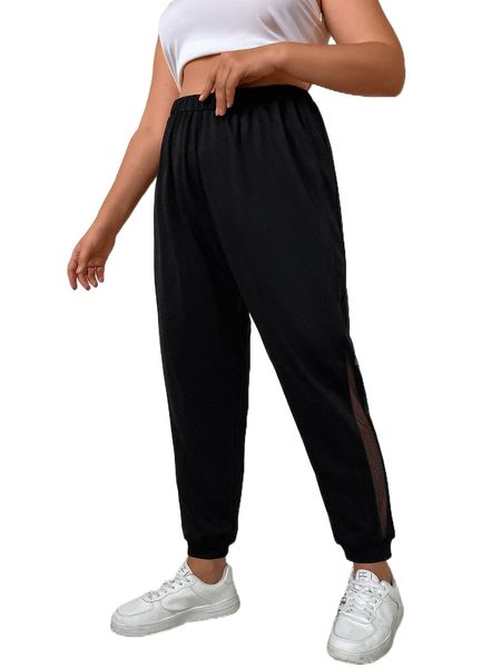 

plus contrast mesh high waist sweatpants p2v7#, Black