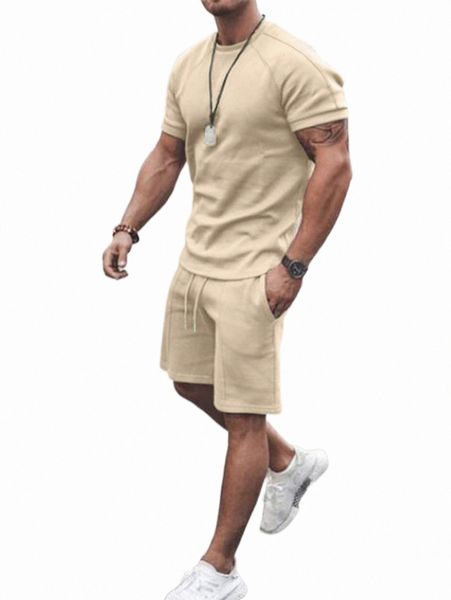 

men raglan sleeve tee & drawstring shorts l2bx#, Gray