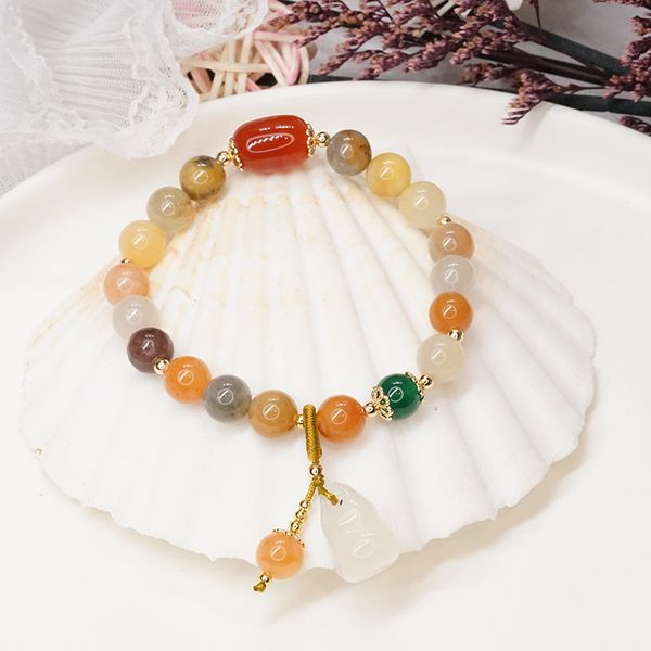 

designer chalcedony agate gourd pendant bracelet women fashion simple beautiful light luxury jade color matching gift bracelet wholesale wit, Golden;silver