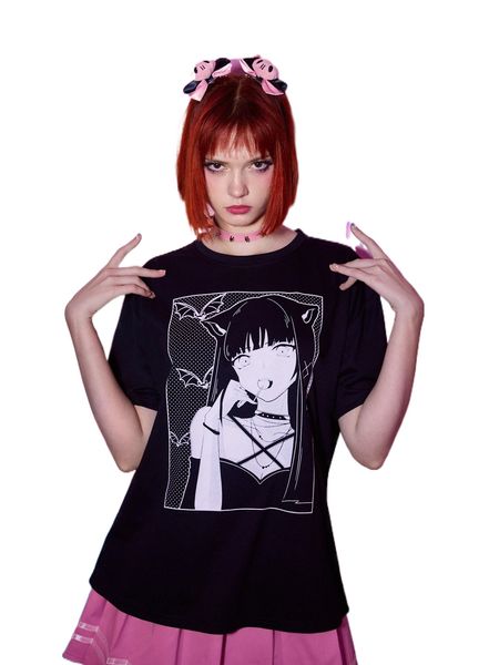 

romwe anime cartoon figure graphic tee g694#, White