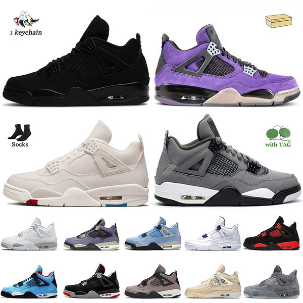 

4s canvas women mens basketball shoes with box jumpman 4 canyon purple suede black cat cool grey red thunder infrared bred silver metallic t