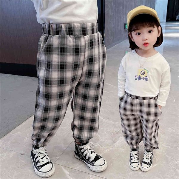 

girls pants plaid pattern trousers girl casual style pants kids spring autumn clothes girl 210412, Blue