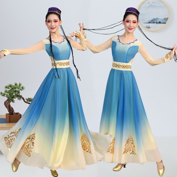 Xinjiang Stage use roupas de dança folclórica chinesa tradicional vestido de dança longa nacional uyghur roupas para mulheres