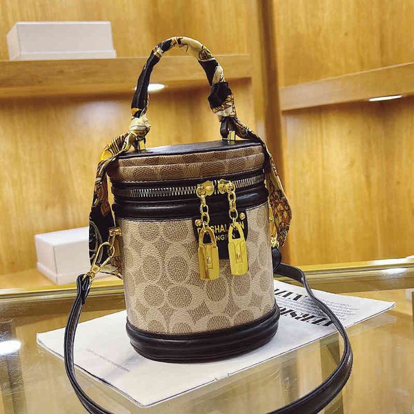 

bags handbags cylinder nvchun 2022 trendy old flower lunch box portable bucket fortune one shoulder messenger cosmetic, Black;red