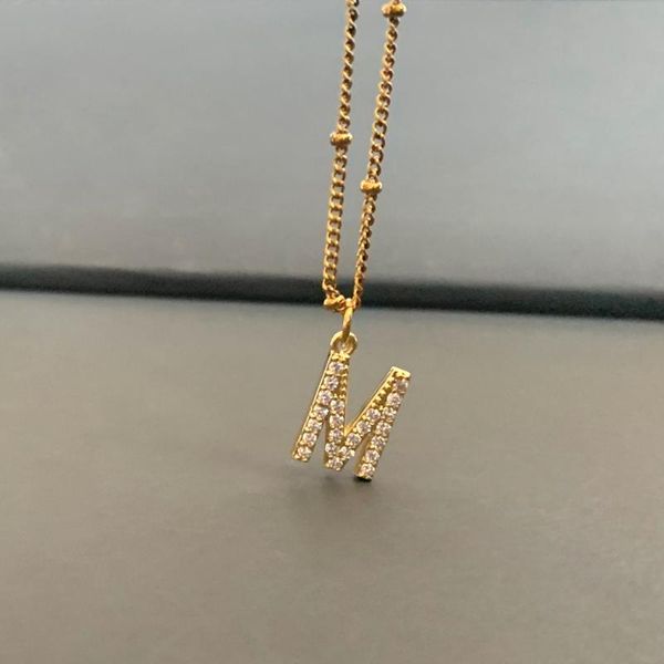 

pendant necklaces simple cz letter charm necklace shinning micro pave zircon 26 initial alphabet name stainless steel satellite bead chain, Silver