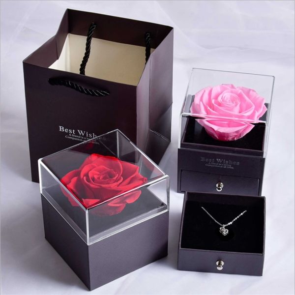 Valentines Day Gift Jewelry Caixa Rosa Flower Eternal Girl Birth Birthday Mães PartyEvent Presentes de Natal 220425