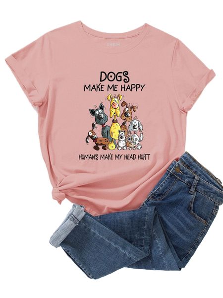 

cartoon & slogan graphic tee u4bi#, White