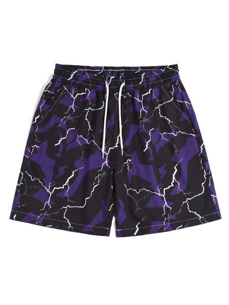 

romwe guys lightning print shorts l2ql#, White;black