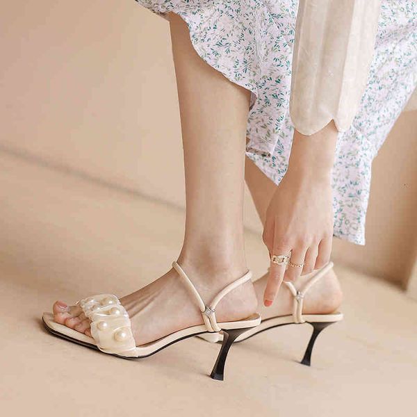 

sandals lady fairy windnet red same simple leaky toe pearl high-heeled sandals summer lace sweet ag7r, Black