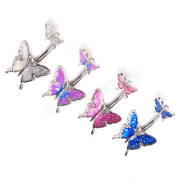 

women 316l surgical steel navel belly button rings butterfly barbell nombril ombligo navel ring bar piercing belly jewelry, Silver