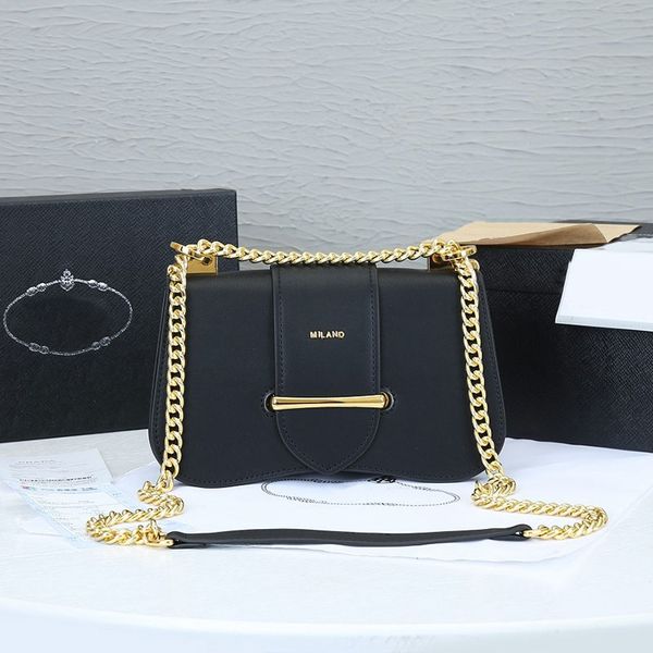 

women chain crossbody bags plain cowhide shoulder bags messenger bag hangbags purse golden chain triangle sign tongue element