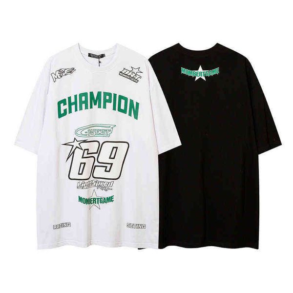

pentagram print ins street loose large short sleeve t-shirt, White;black