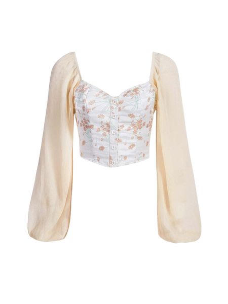 

mod floral print button front blouse p4bh#, White