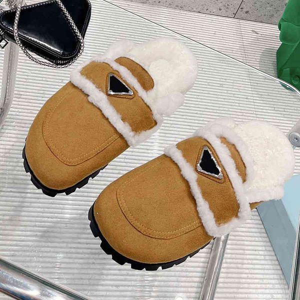

slippers baotou half slippers women's fashion wear black wool in autumn and winter of ins flat muller shoes