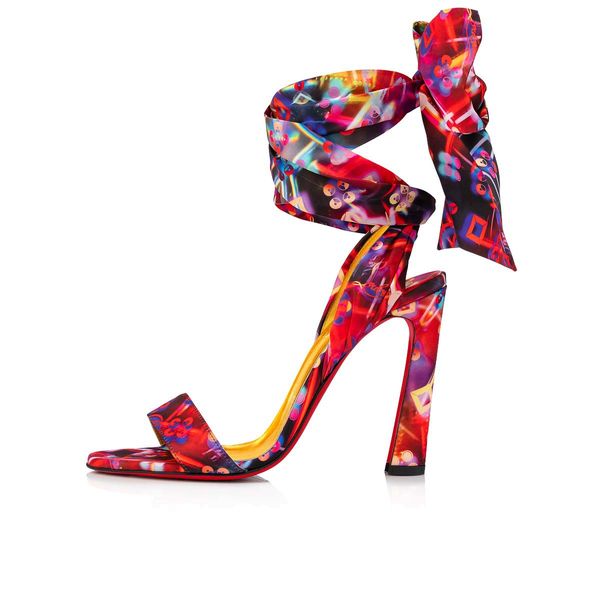 

women sandal red sole high heels thick heel dress party wedding shoes crosse du desert silk-crepe tie sandals with box, Black