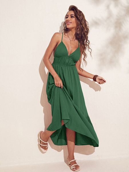 

criss cross backless ruffle hem cami dress n1fa#, Black;gray